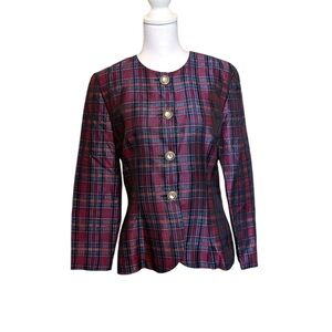 Talbots Plaid Blazer Jacket Suit Coat Size 8 Holiday Jewel Tones Vintage